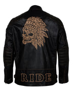 Skull Embossed Vintage Black Leather Motorcycle Jacket