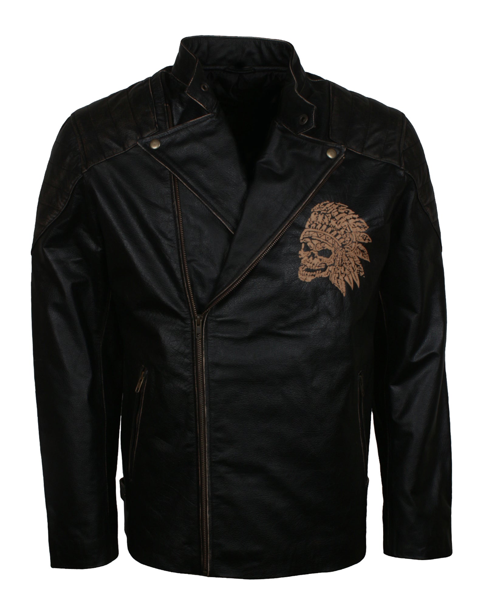 Skull Embossed Vintage Black Leather Motorcycle Jacket