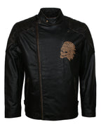Skull Embossed Vintage Black Leather Motorcycle Jacket