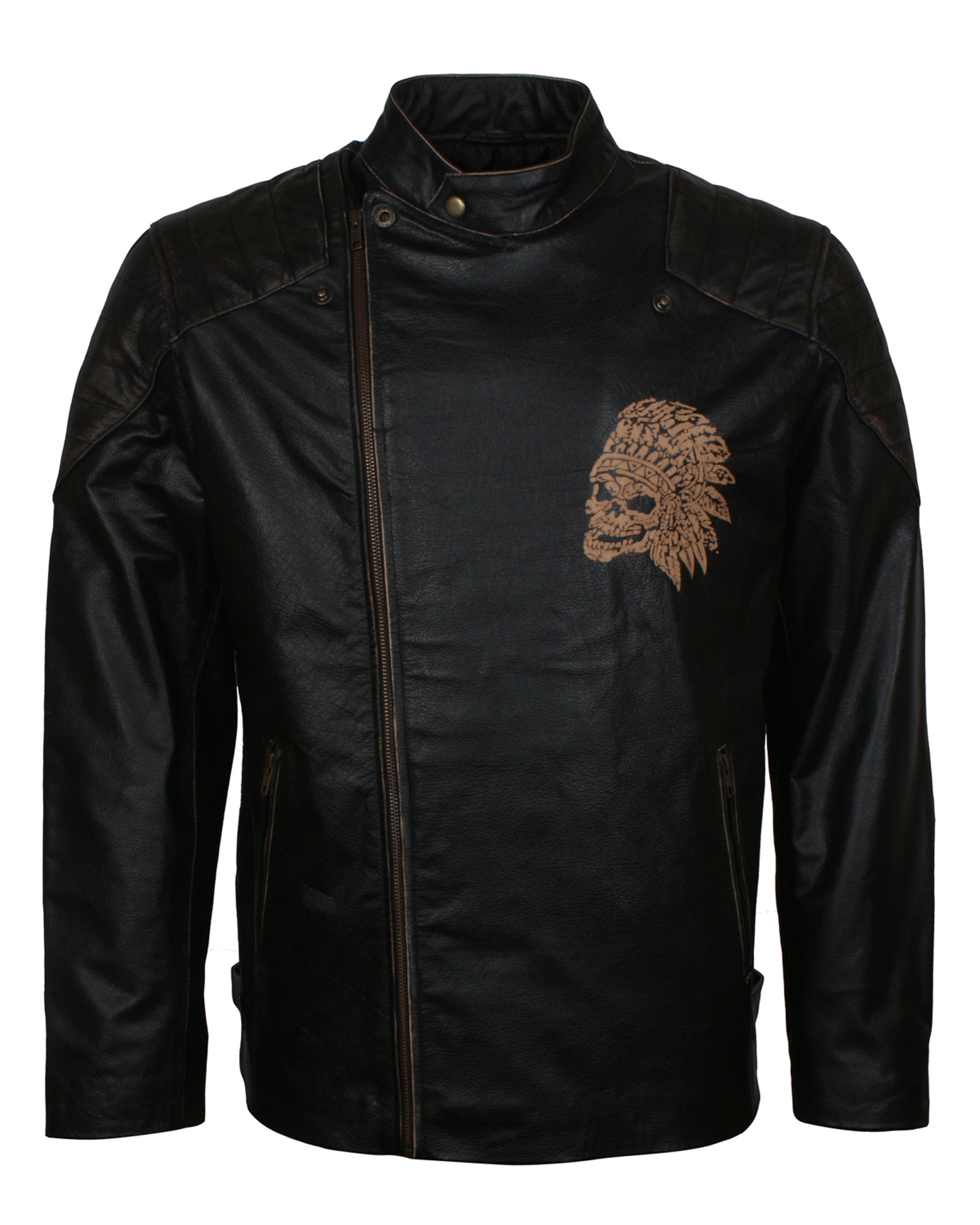 Skull Embossed Vintage Black Leather Motorcycle Jacket