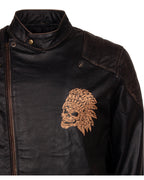 Skull Embossed Vintage Black Leather Motorcycle Jacket