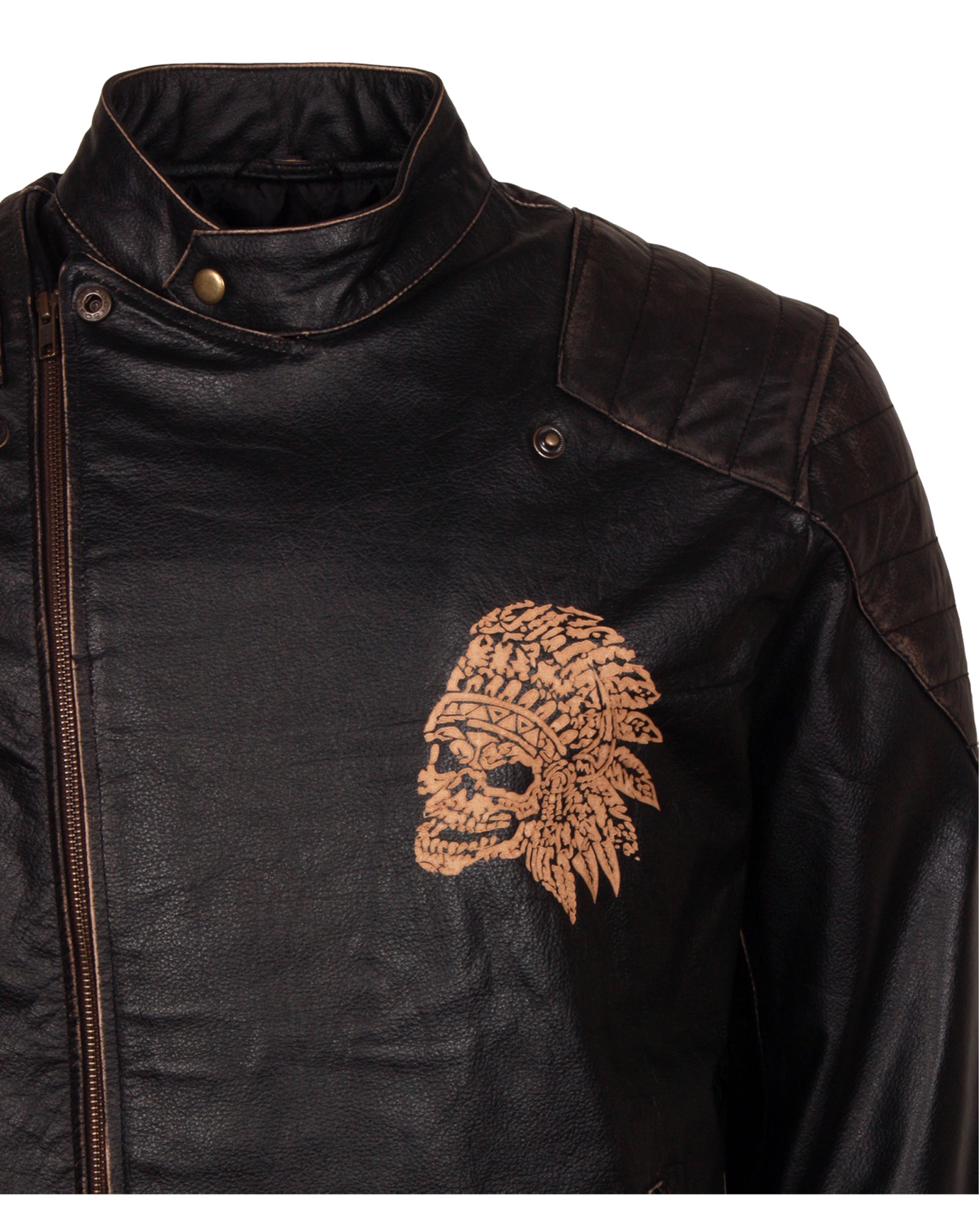 Skull Embossed Vintage Black Leather Motorcycle Jacket