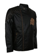 Skull Embossed Vintage Black Leather Motorcycle Jacket