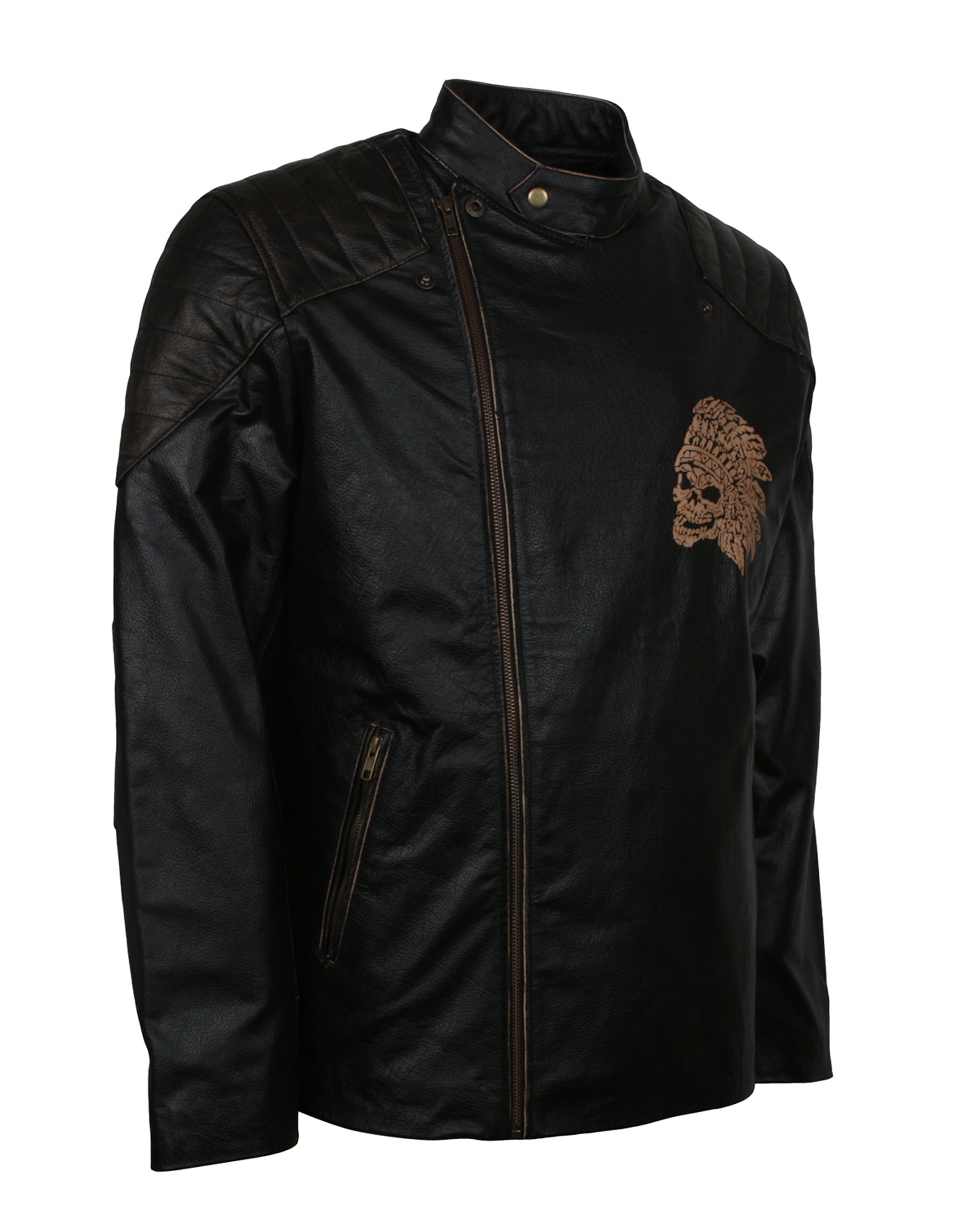 Skull Embossed Vintage Black Leather Motorcycle Jacket