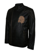 Skull Embossed Vintage Black Leather Motorcycle Jacket