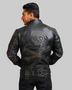 Skull and Bones Black Motorcycle Jacket