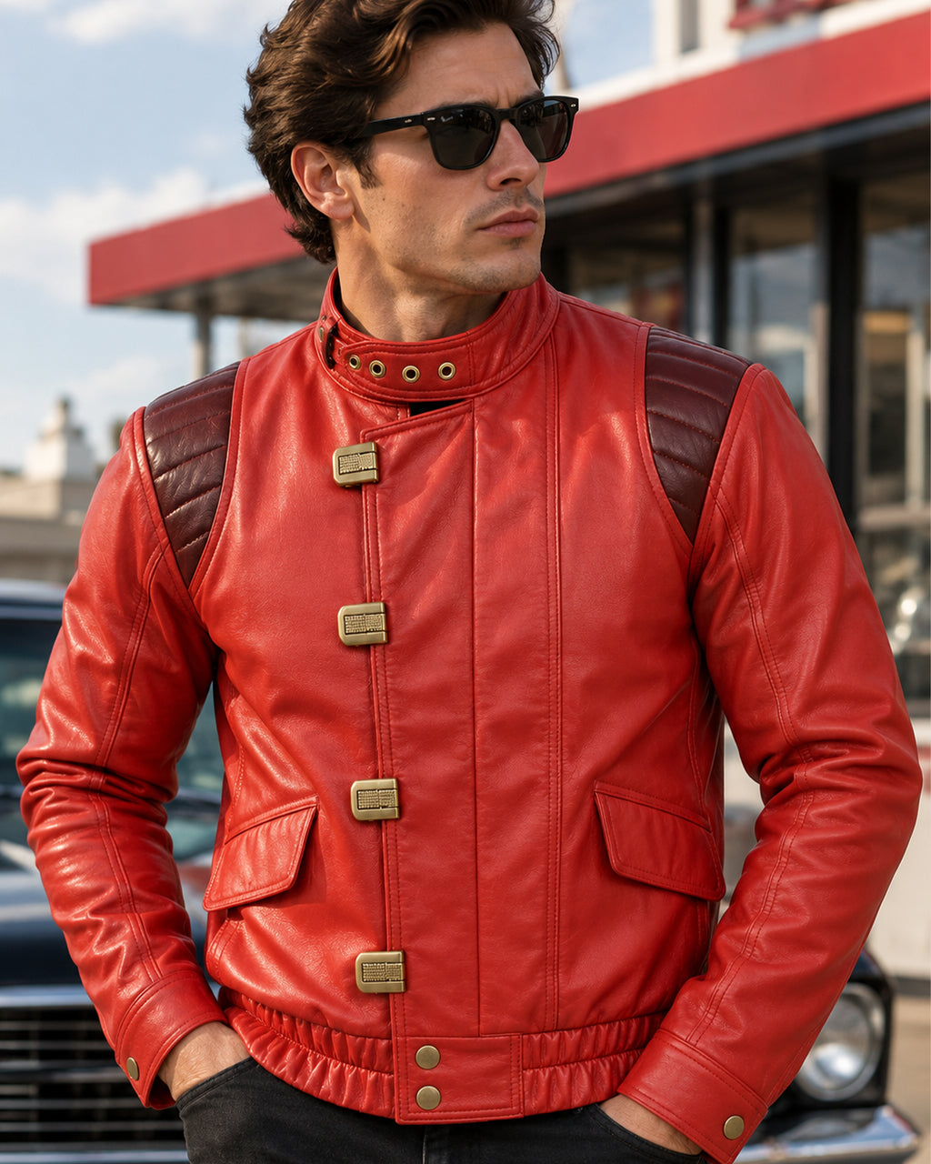 Akira Kaneda Red Motorcycle Leather Jacket