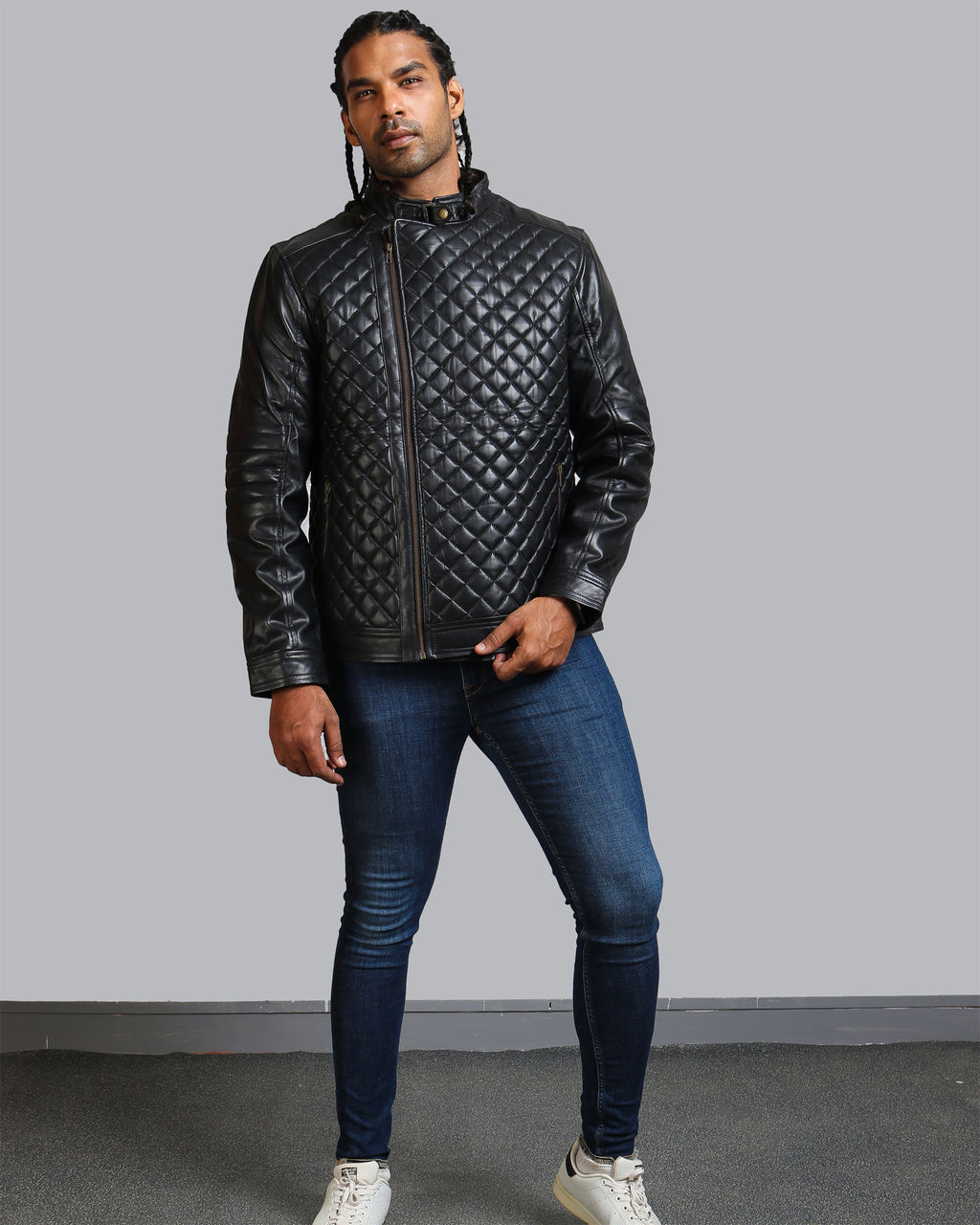 Men's Diamond Quilted Leather Biker Jacket