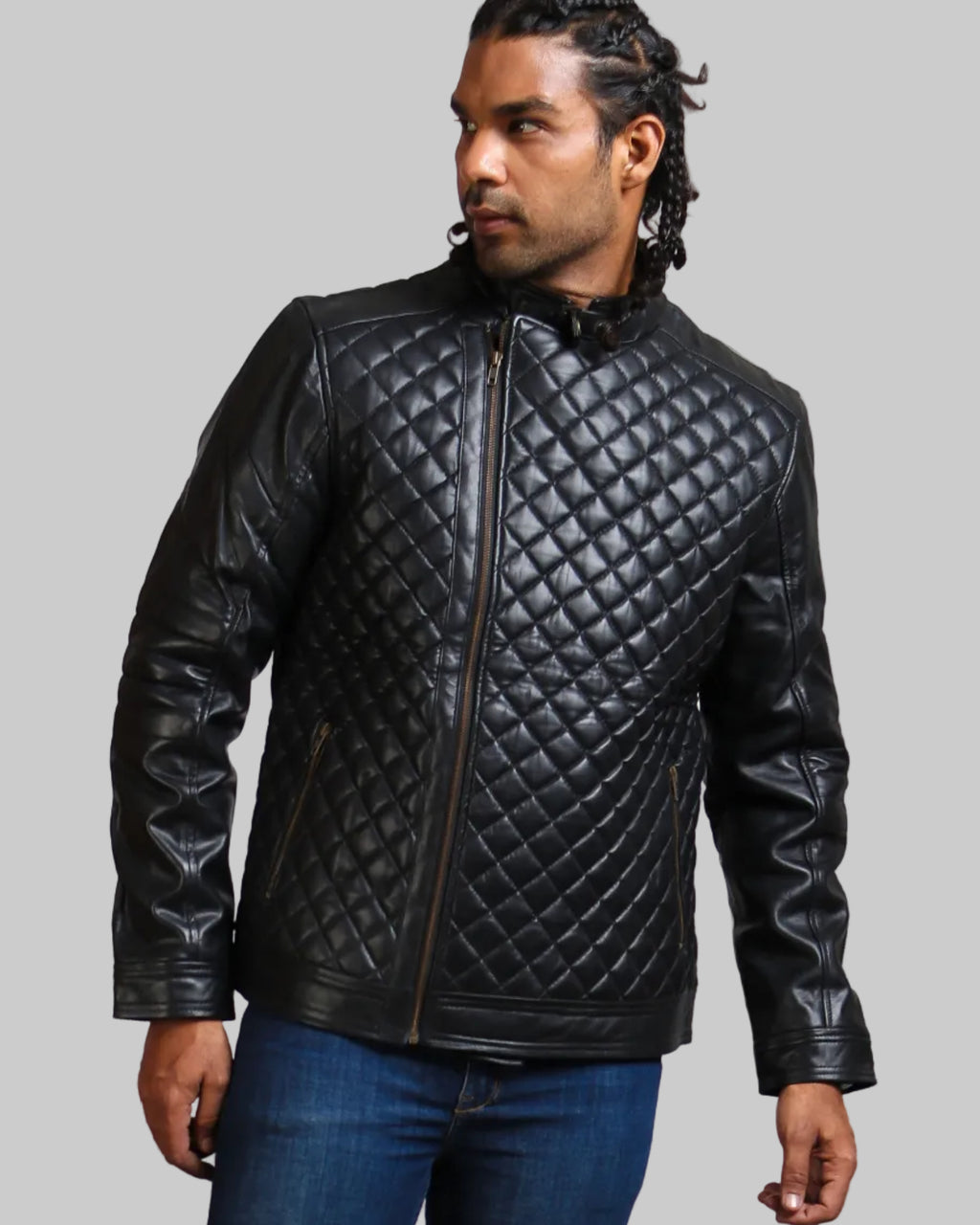 Men's Diamond Quilted Leather Biker Jacket