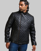 Men's Diamond Quilted Leather Biker Jacket