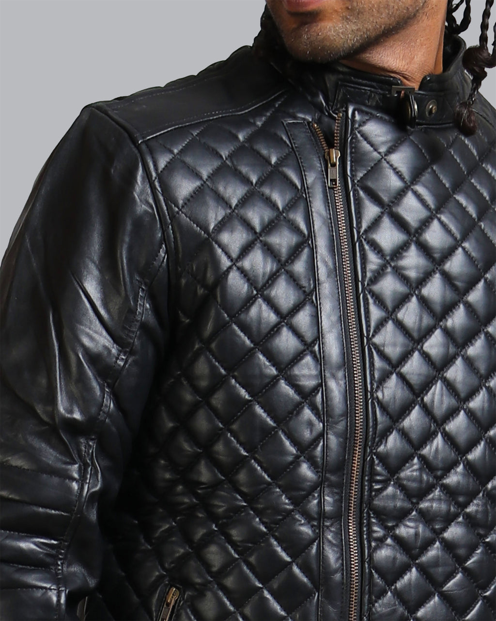 Men's Diamond Quilted Leather Biker Jacket