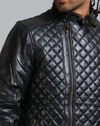 Men's Diamond Quilted Leather Biker Jacket