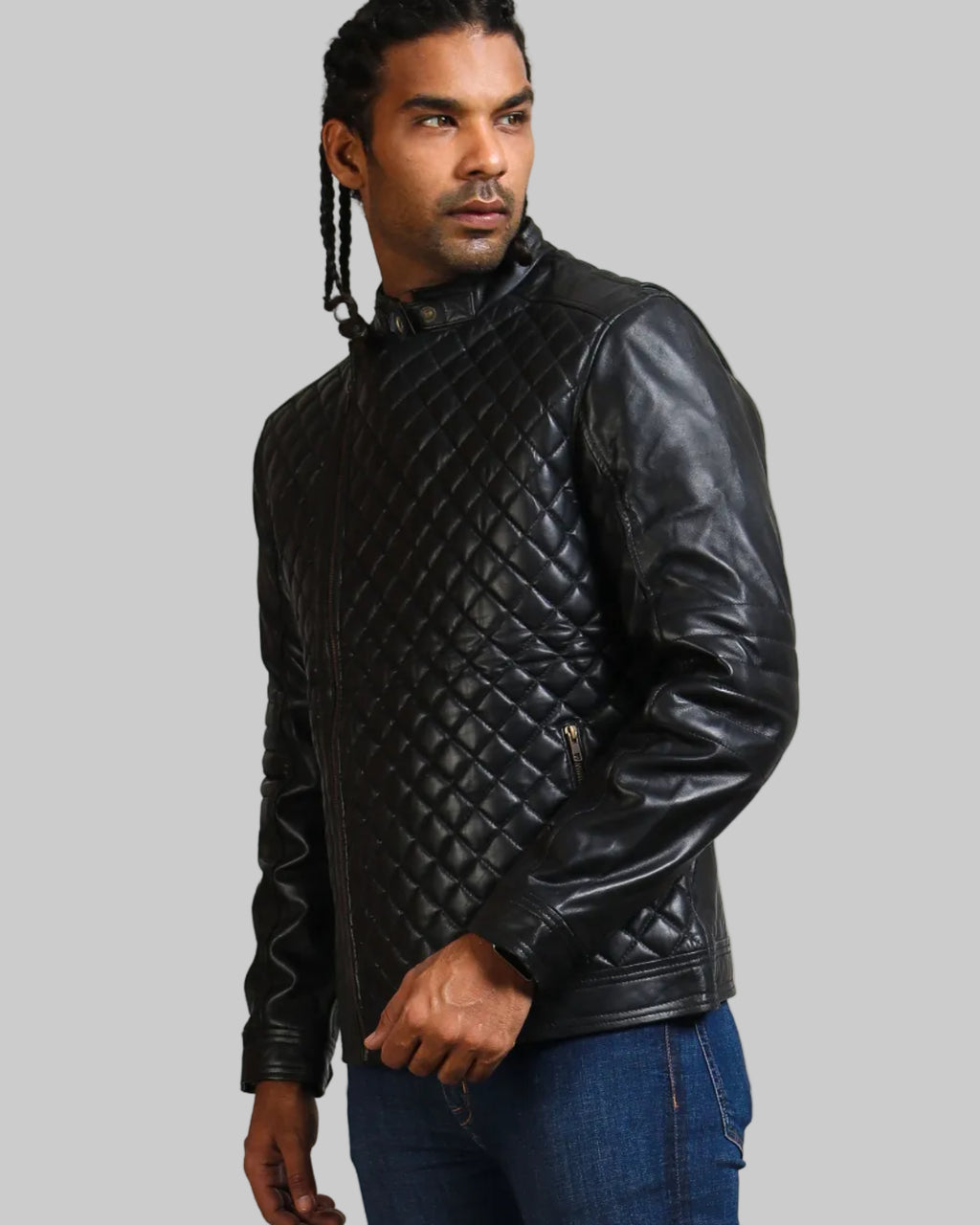Men's Diamond Quilted Leather Biker Jacket