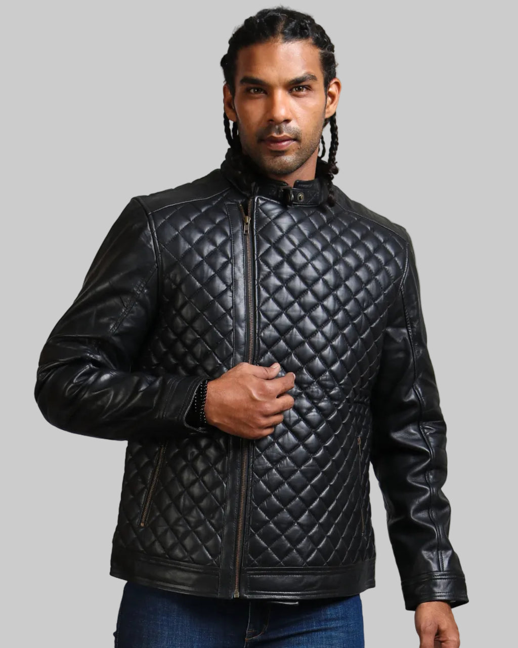 Men's Diamond Quilted Leather Biker Jacket
