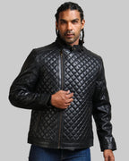 Men's Diamond Quilted Leather Biker Jacket