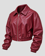 Florence Pugh Street Style Burgundy Leather Jacket