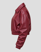 Florence Pugh Street Style Burgundy Leather Jacket