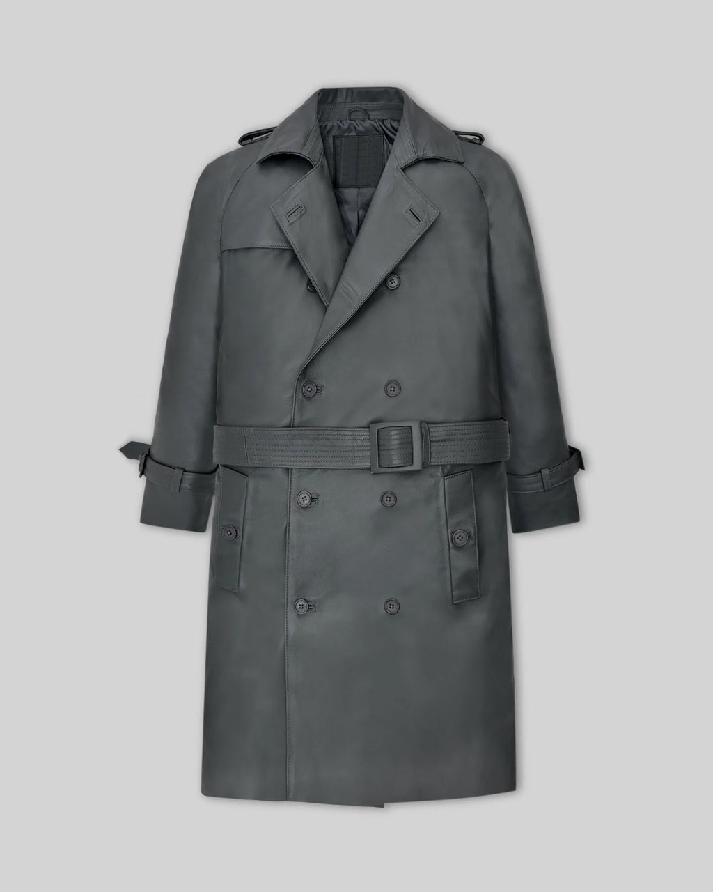 Gray Leather Dylan McDermott Trench Coat
