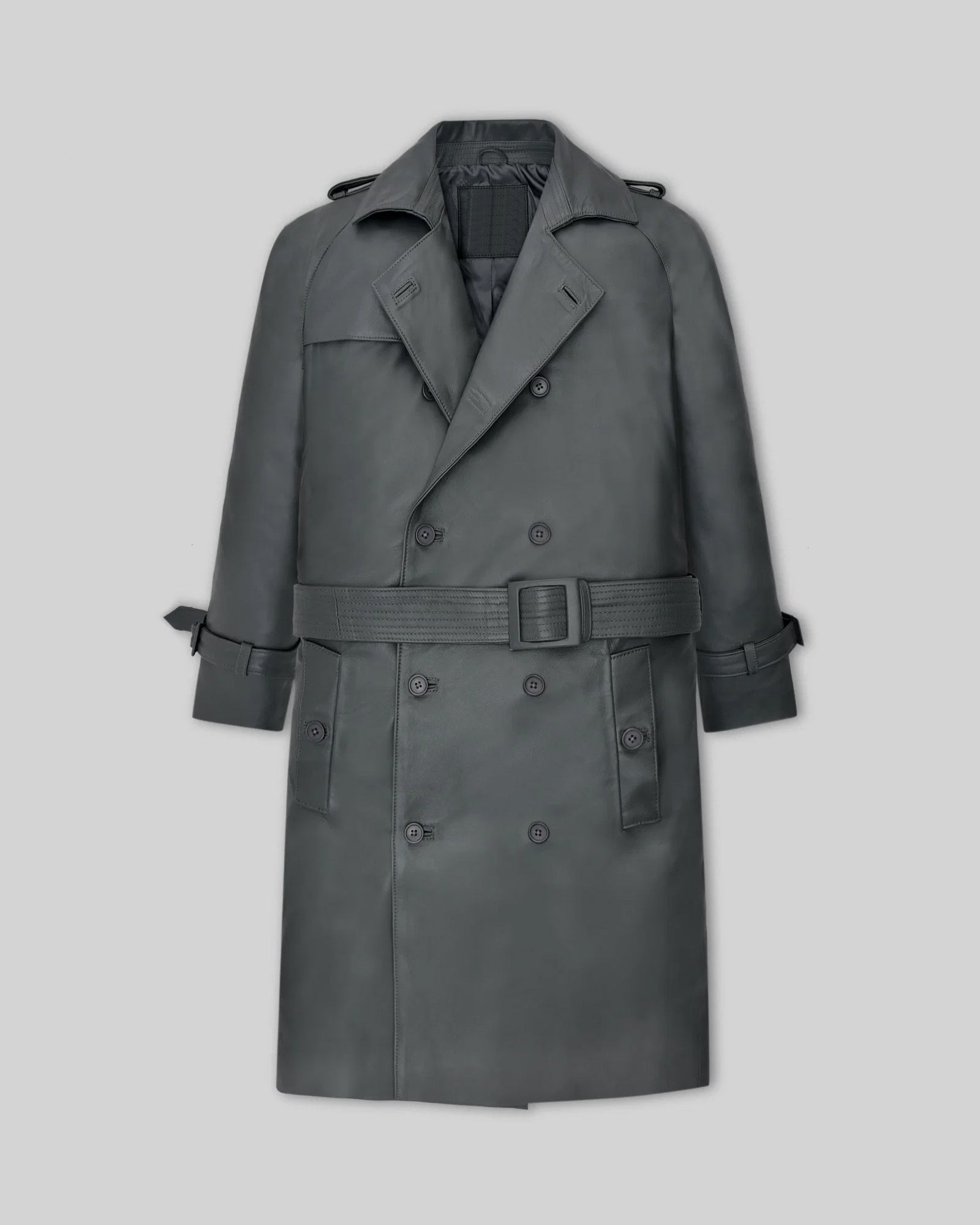 Gray Leather Dylan McDermott Trench Coat
