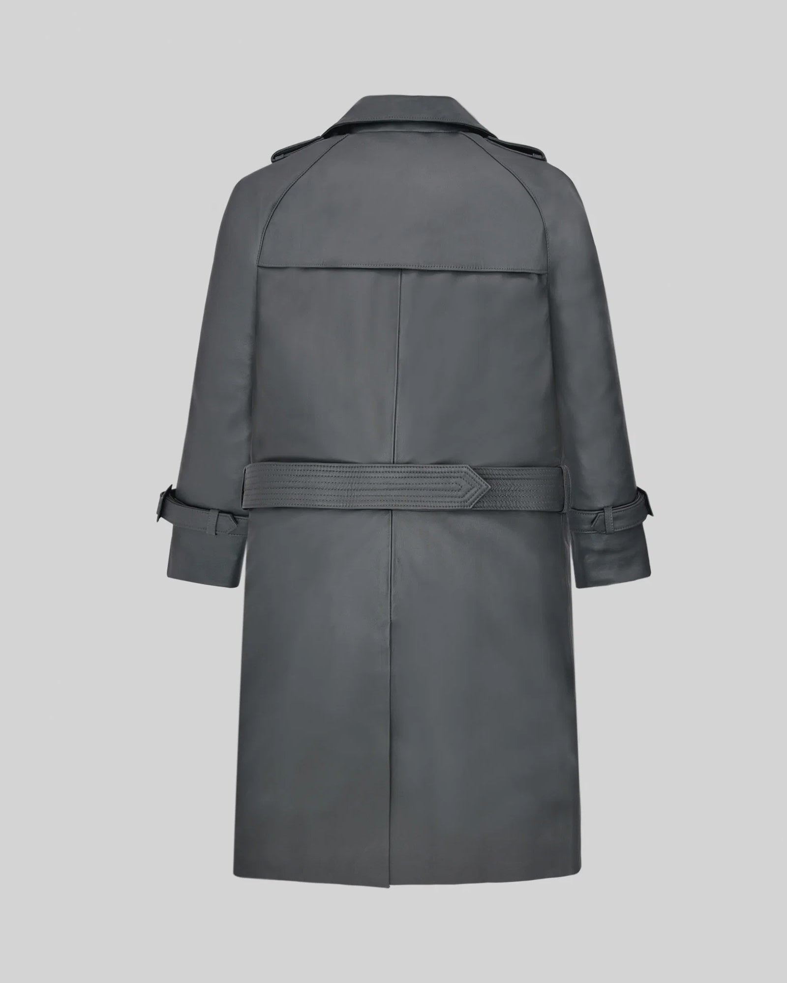 Gray Leather Dylan McDermott Trench Coat