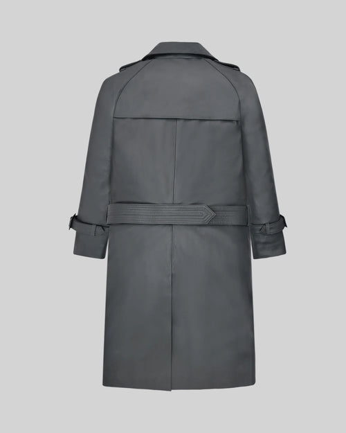 Gray Leather Dylan McDermott Trench Coat