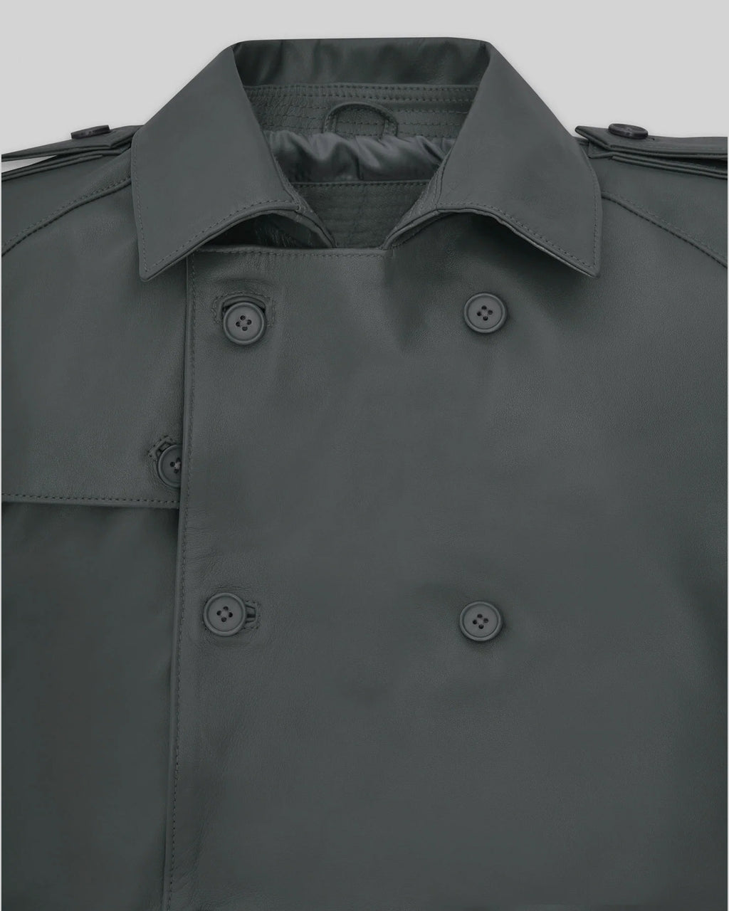 Gray Leather Dylan McDermott Trench Coat