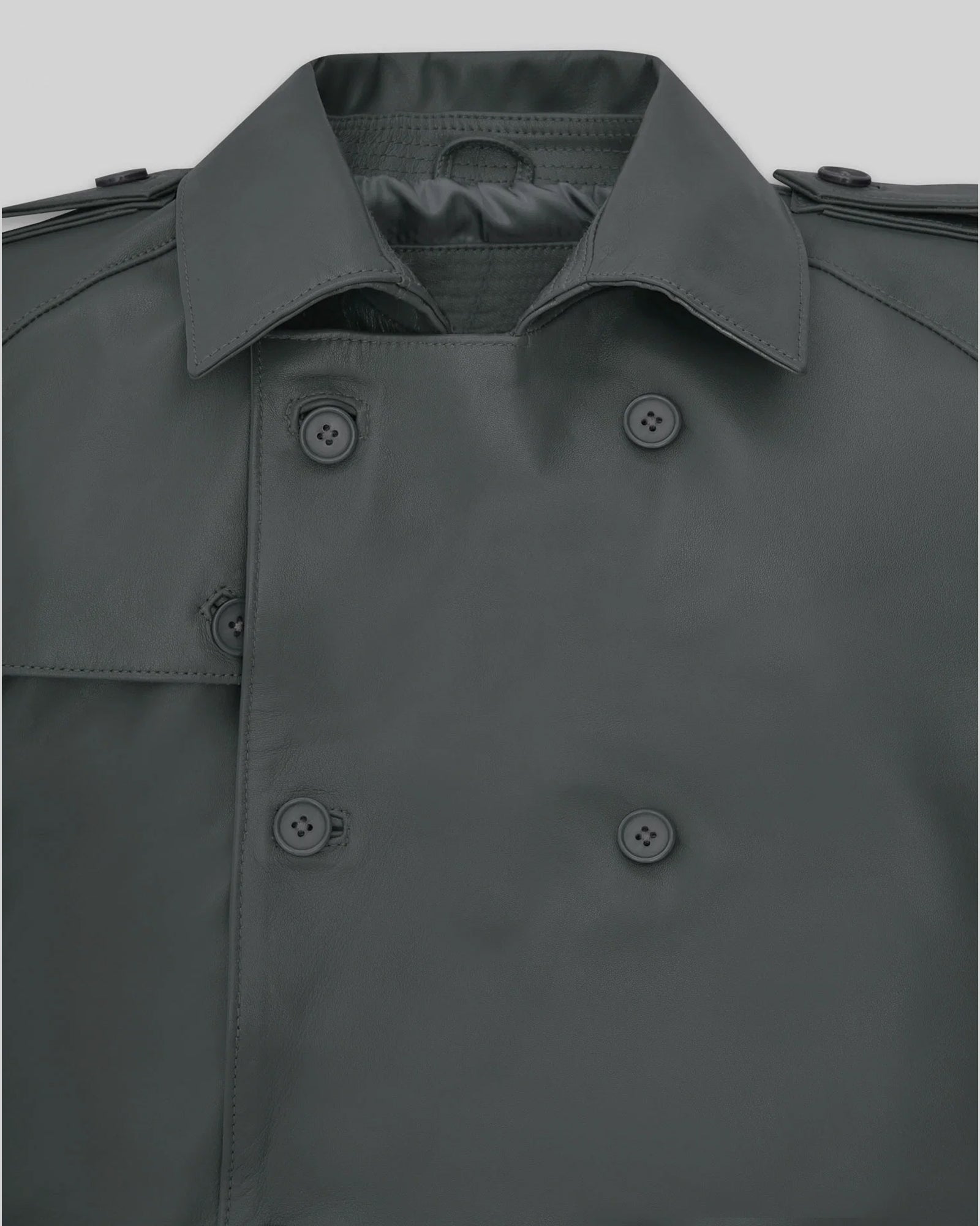 Gray Leather Dylan McDermott Trench Coat
