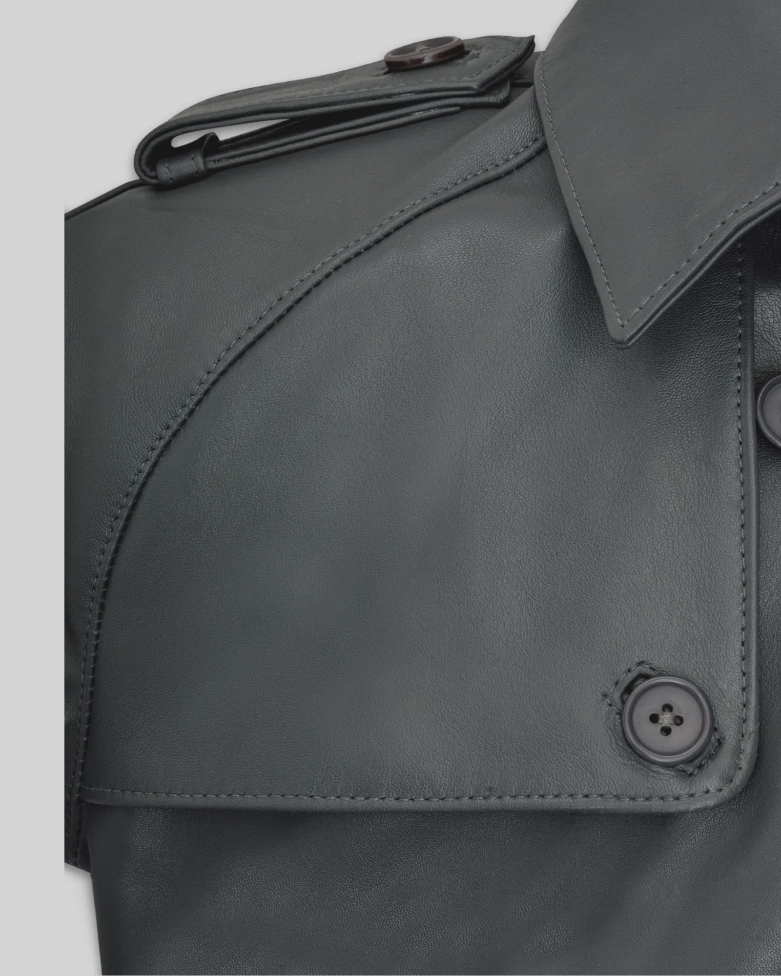 Gray Leather Dylan McDermott Trench Coat