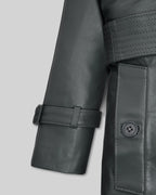 Gray Leather Dylan McDermott Trench Coat