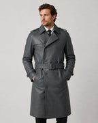 Gray Leather Dylan McDermott Trench Coat