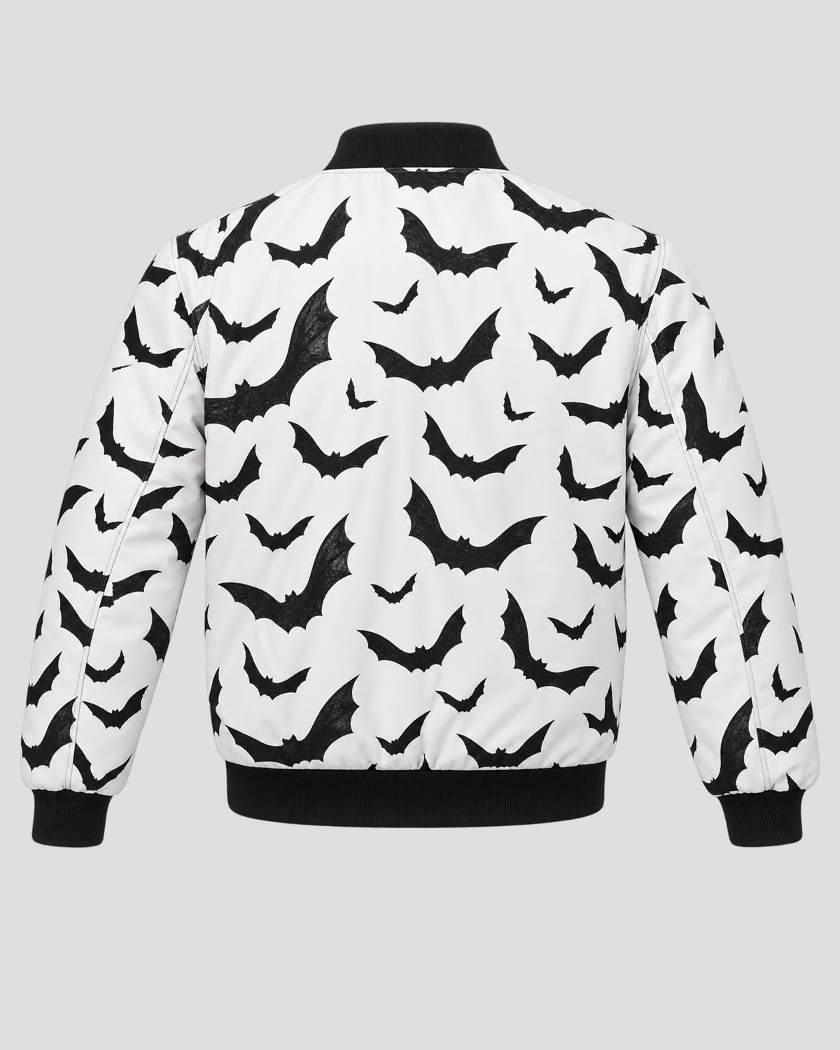 Halloween Black Bats Printed White Bomber Jacket