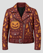 Halloween Burgundy Biker Leather Jacket