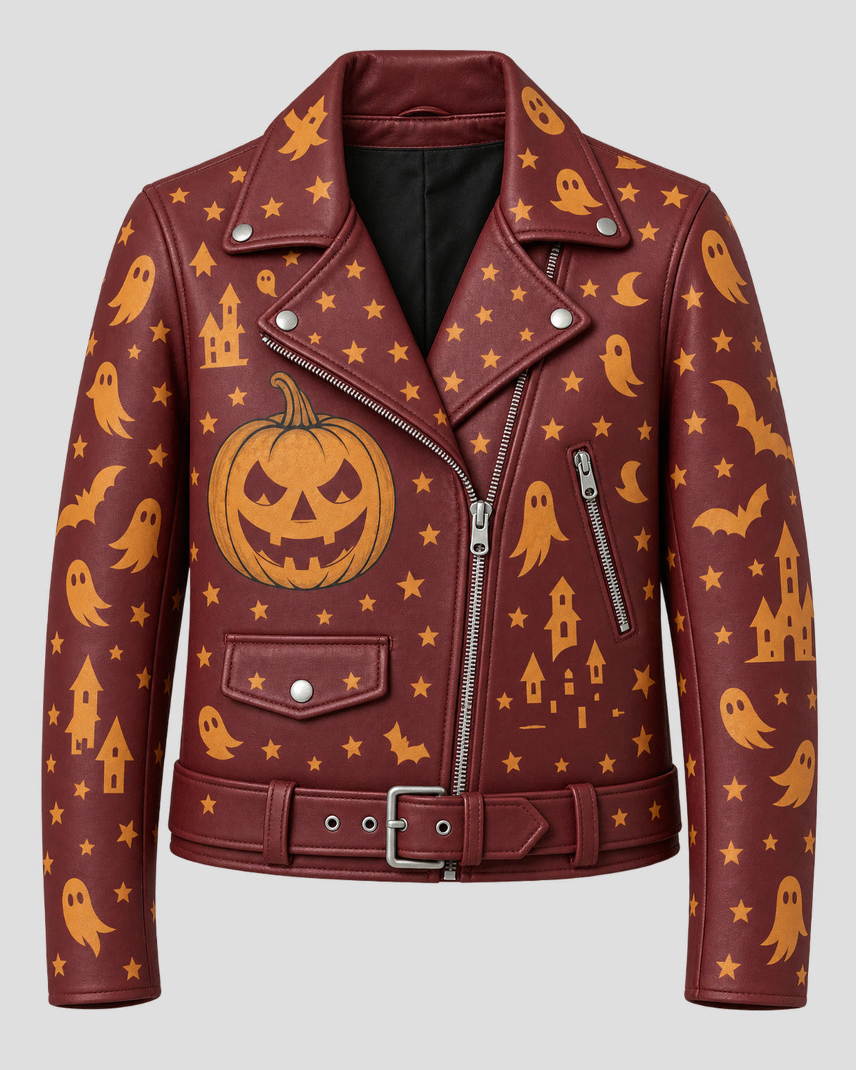 Halloween Burgundy Biker Leather Jacket
