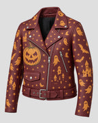Halloween Burgundy Biker Leather Jacket