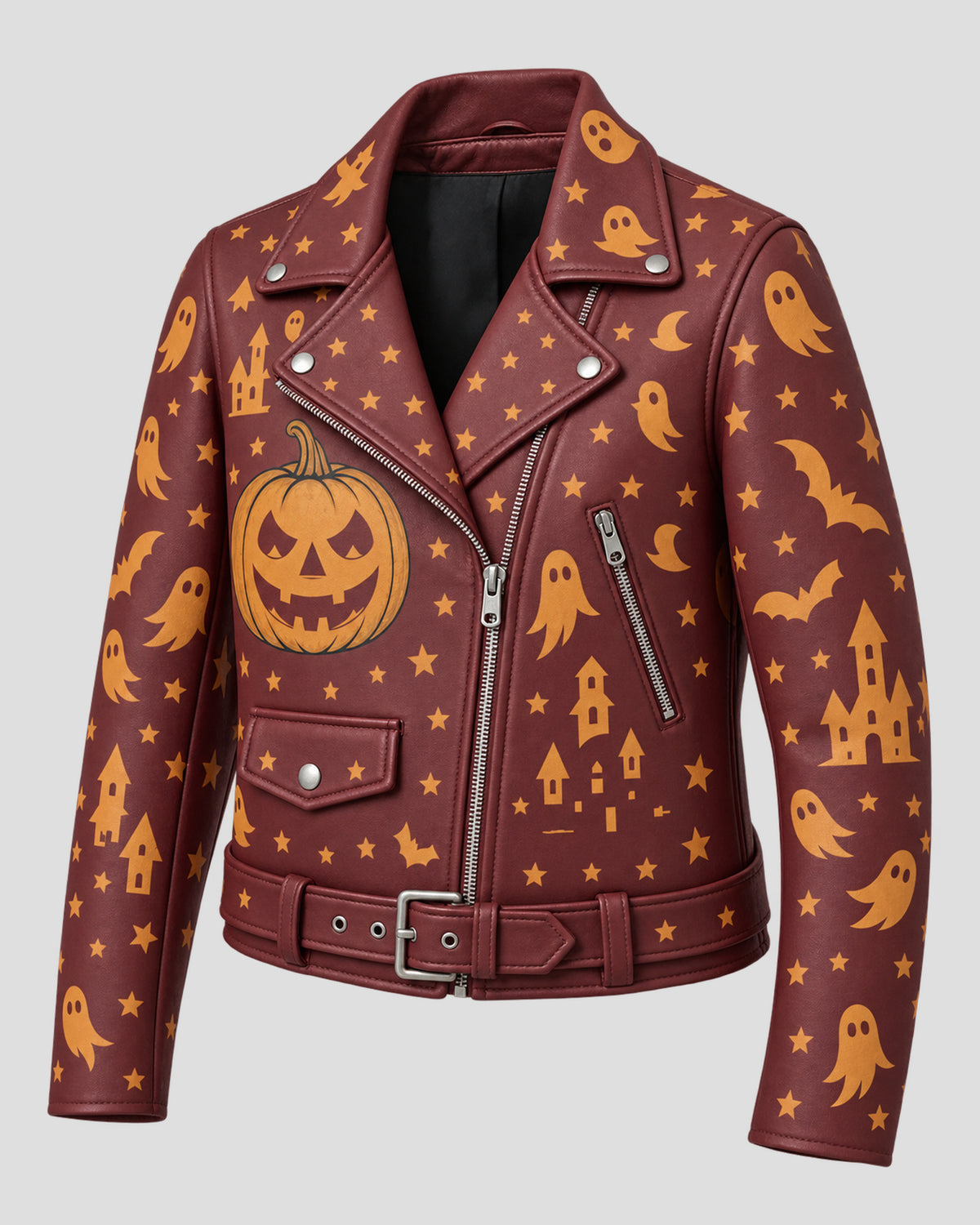Halloween Burgundy Biker Leather Jacket