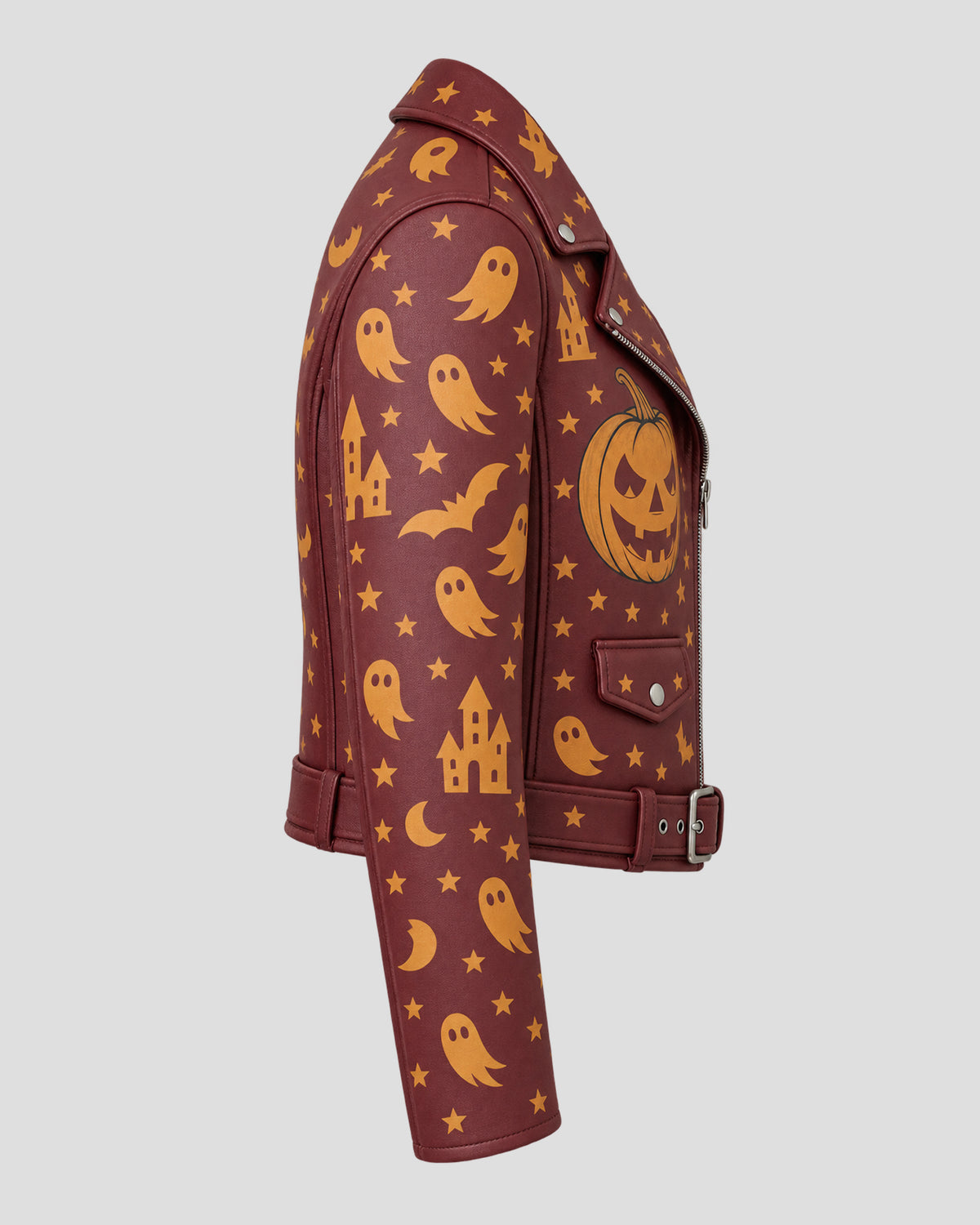 Halloween Burgundy Biker Leather Jacket