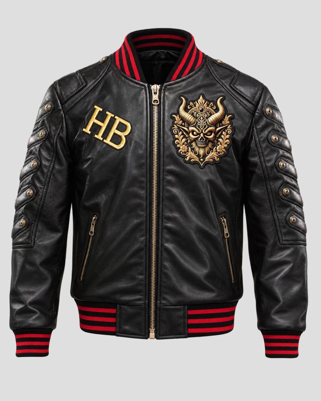 Halloween Gothic Devil Black Bomber Leather Jacket