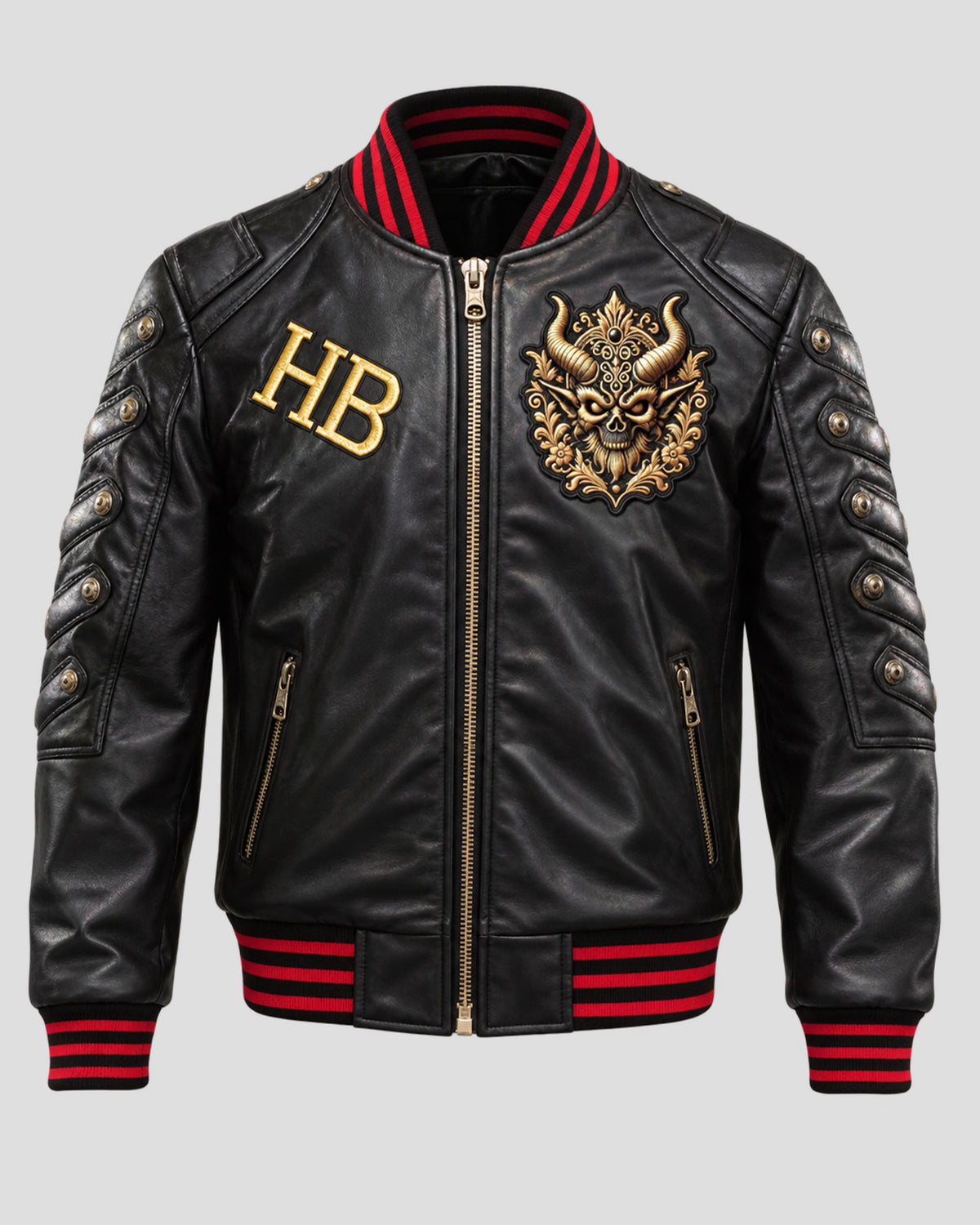 Halloween Gothic Devil Black Bomber Leather Jacket
