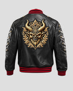 Halloween Gothic Devil Black Bomber Leather Jacket