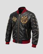 Halloween Gothic Devil Black Bomber Leather Jacket