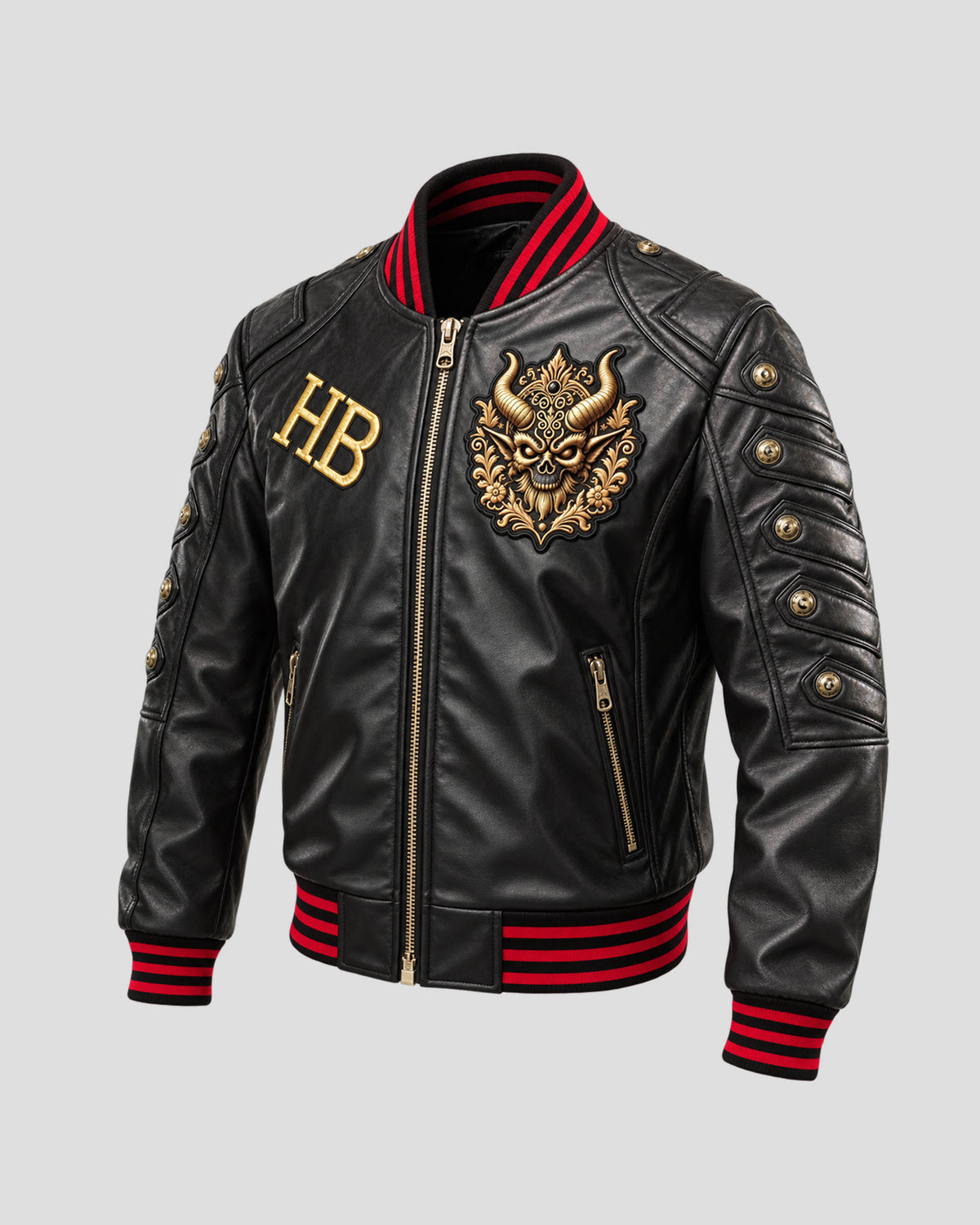 Halloween Gothic Devil Black Bomber Leather Jacket