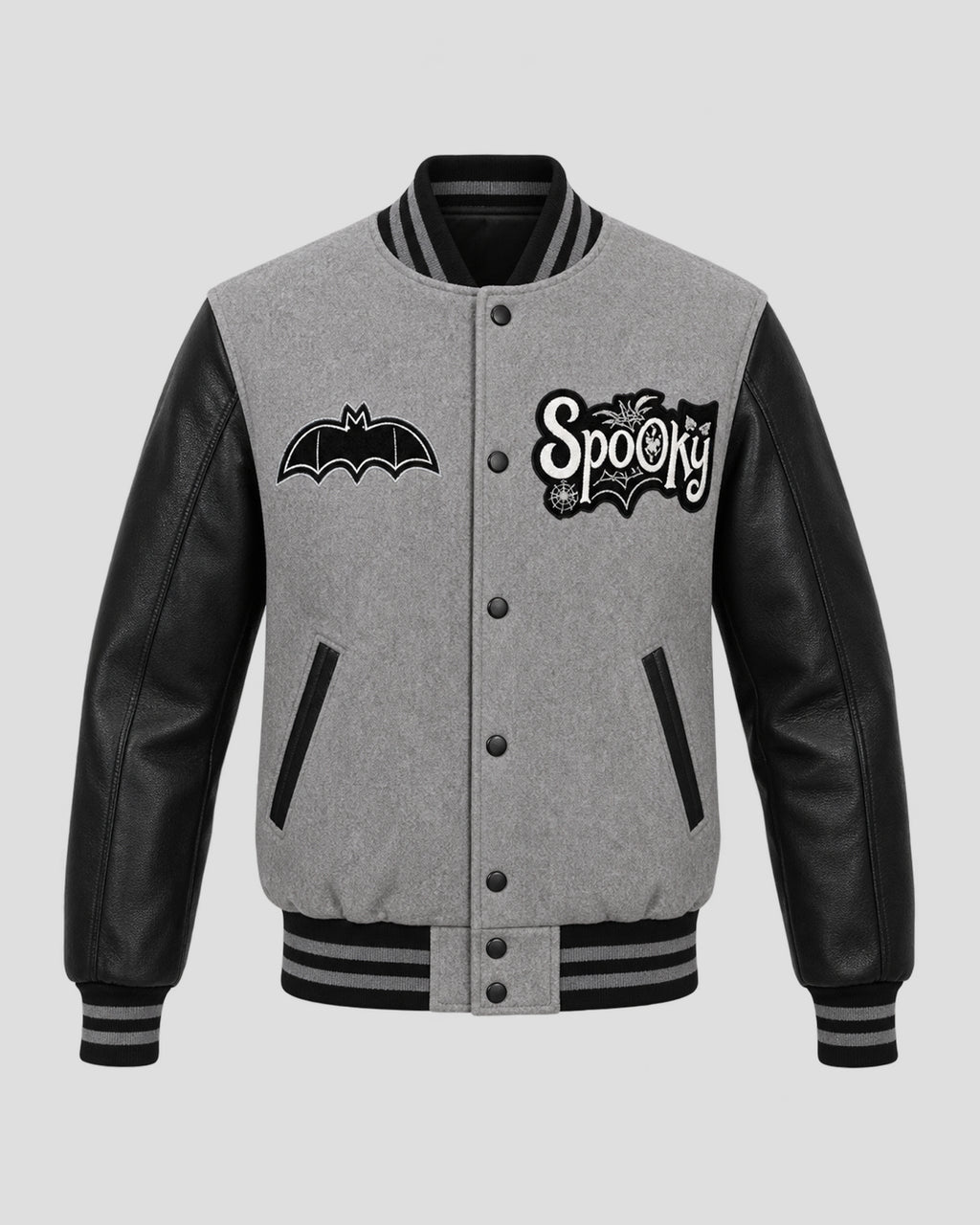 Halloween Gray and Black Spooky Varsity Jacket