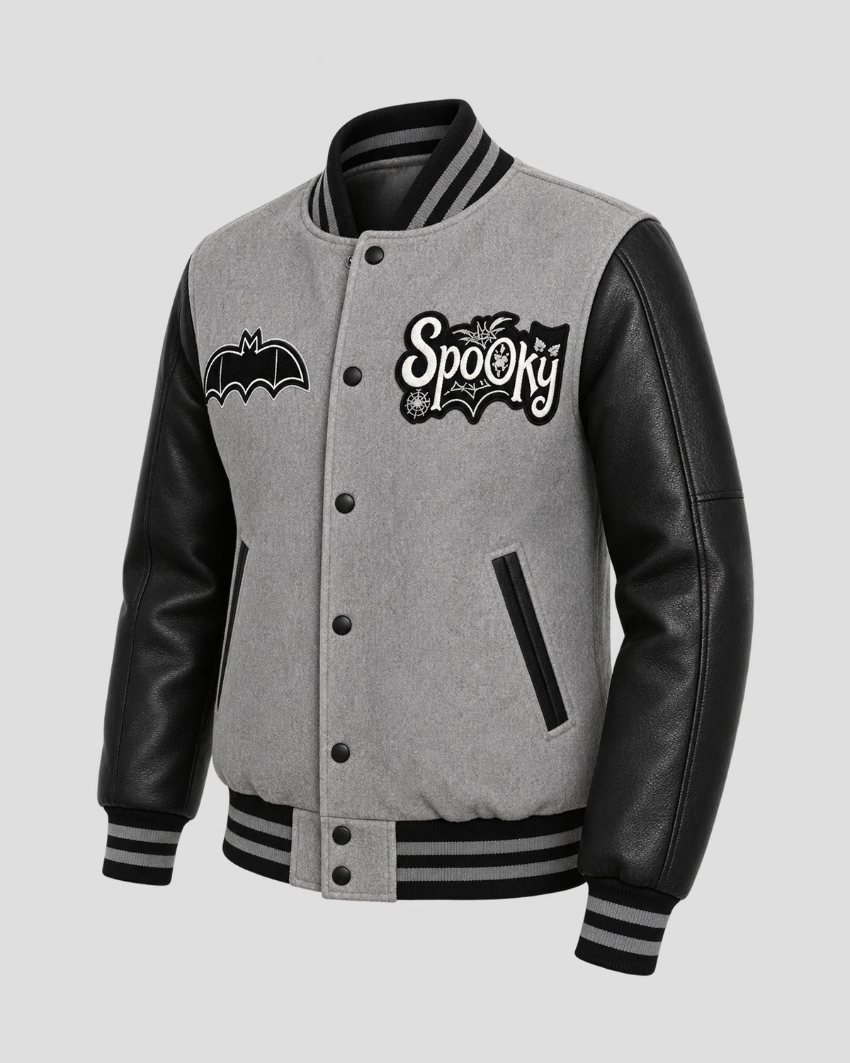 Halloween Gray and Black Spooky Varsity Jacket