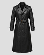 Halloween Jack o Lantern Black Leather Trench Coat