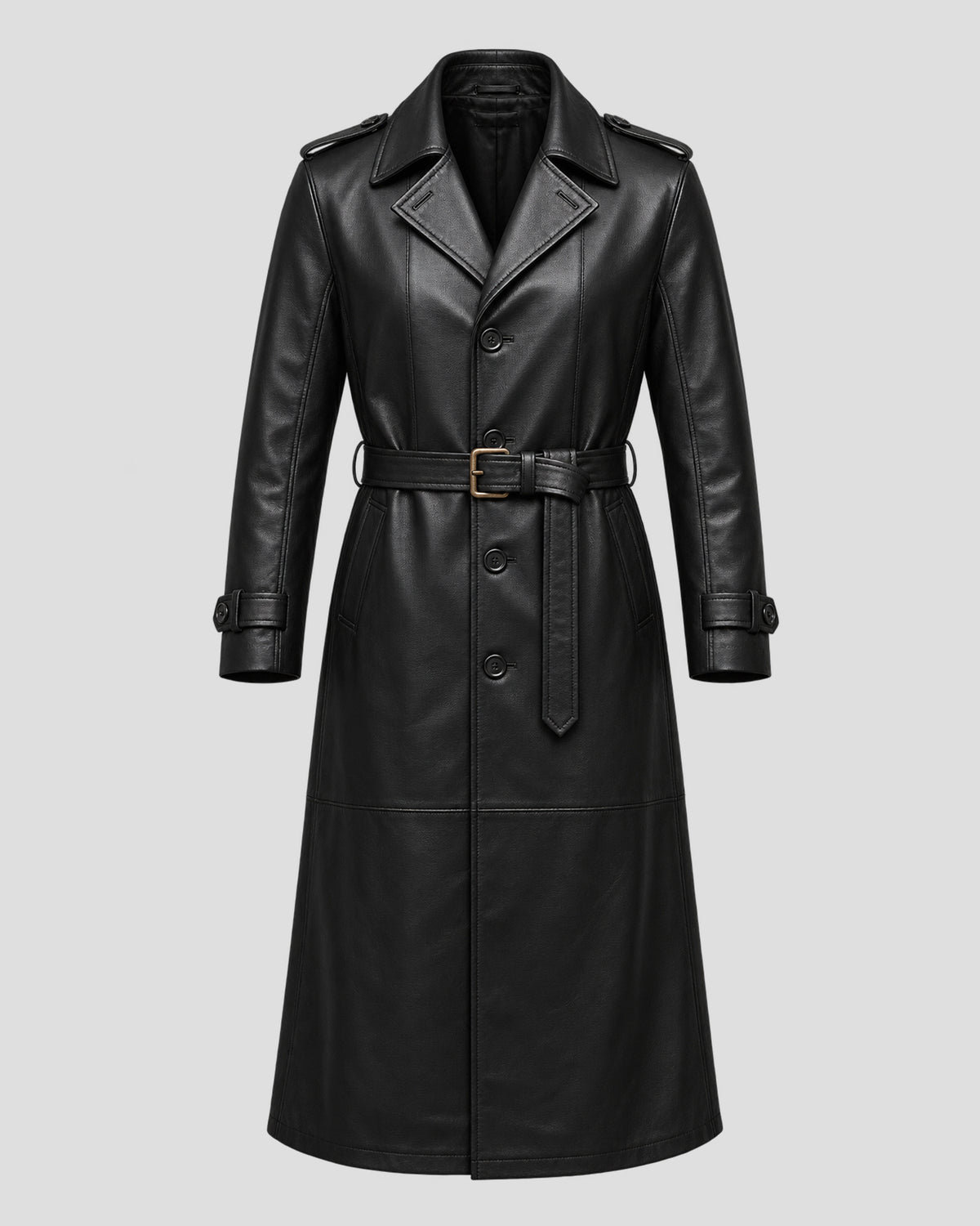 Halloween Jack o Lantern Black Leather Trench Coat
