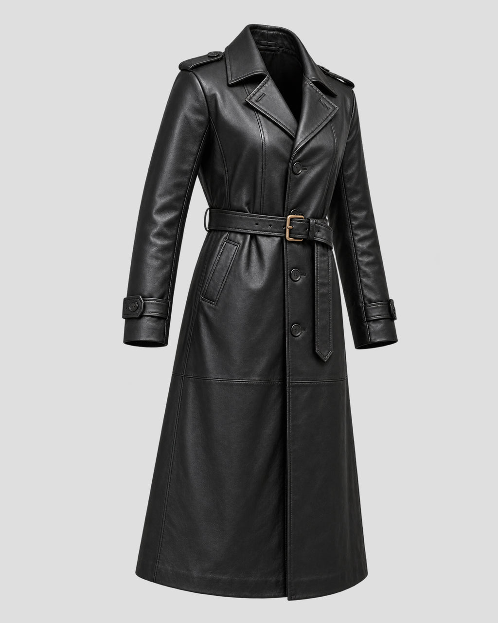 Halloween Jack o Lantern Black Leather Trench Coat