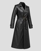 Halloween Jack o Lantern Black Leather Trench Coat
