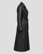 Halloween Jack o Lantern Black Leather Trench Coat