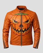 Halloween Jack o lantern Orange Leather Jacket