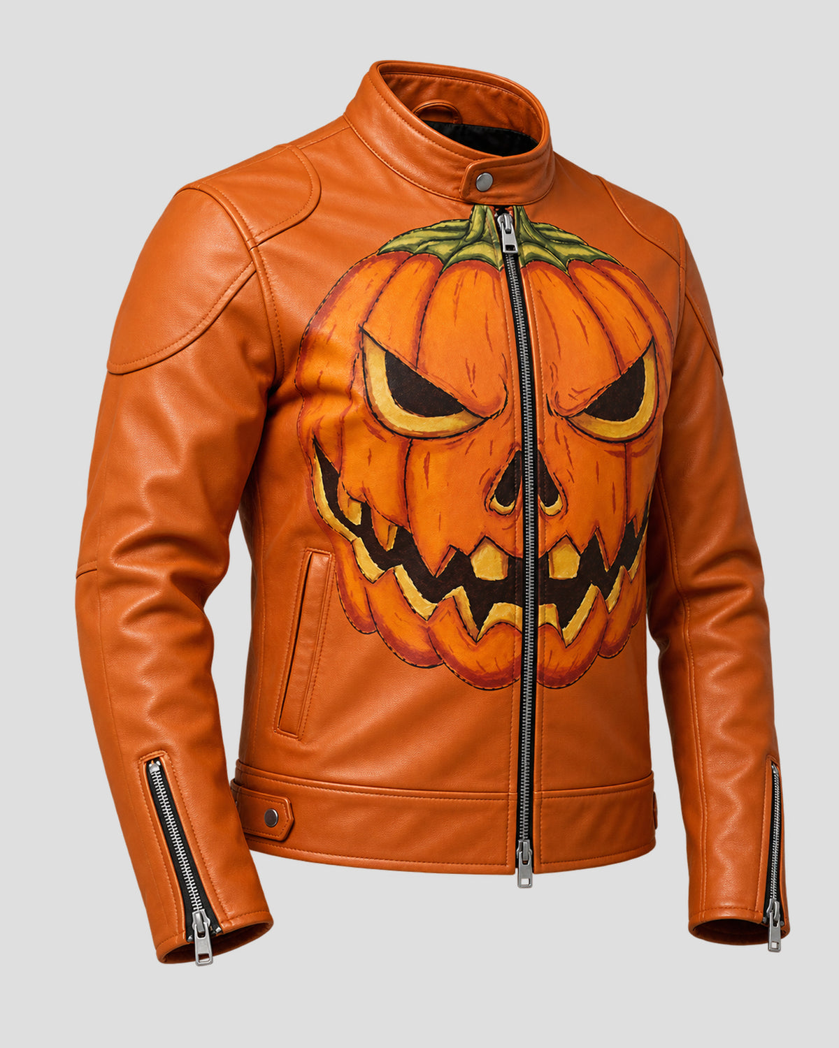 Halloween Jack o lantern Orange Leather Jacket
